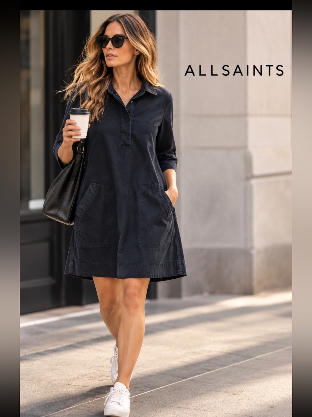 ALL SAINTS, the navy minimalist shift dress!